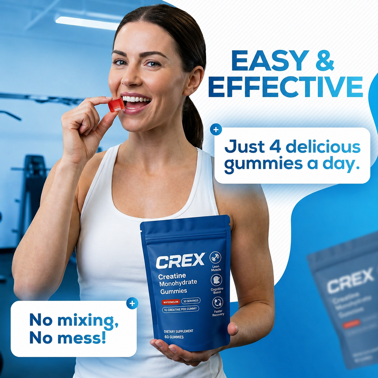 CREX Pre Workout Supplement Creatine Monohydrate Energy Gummy Creatine Gummies For Muscle Growth