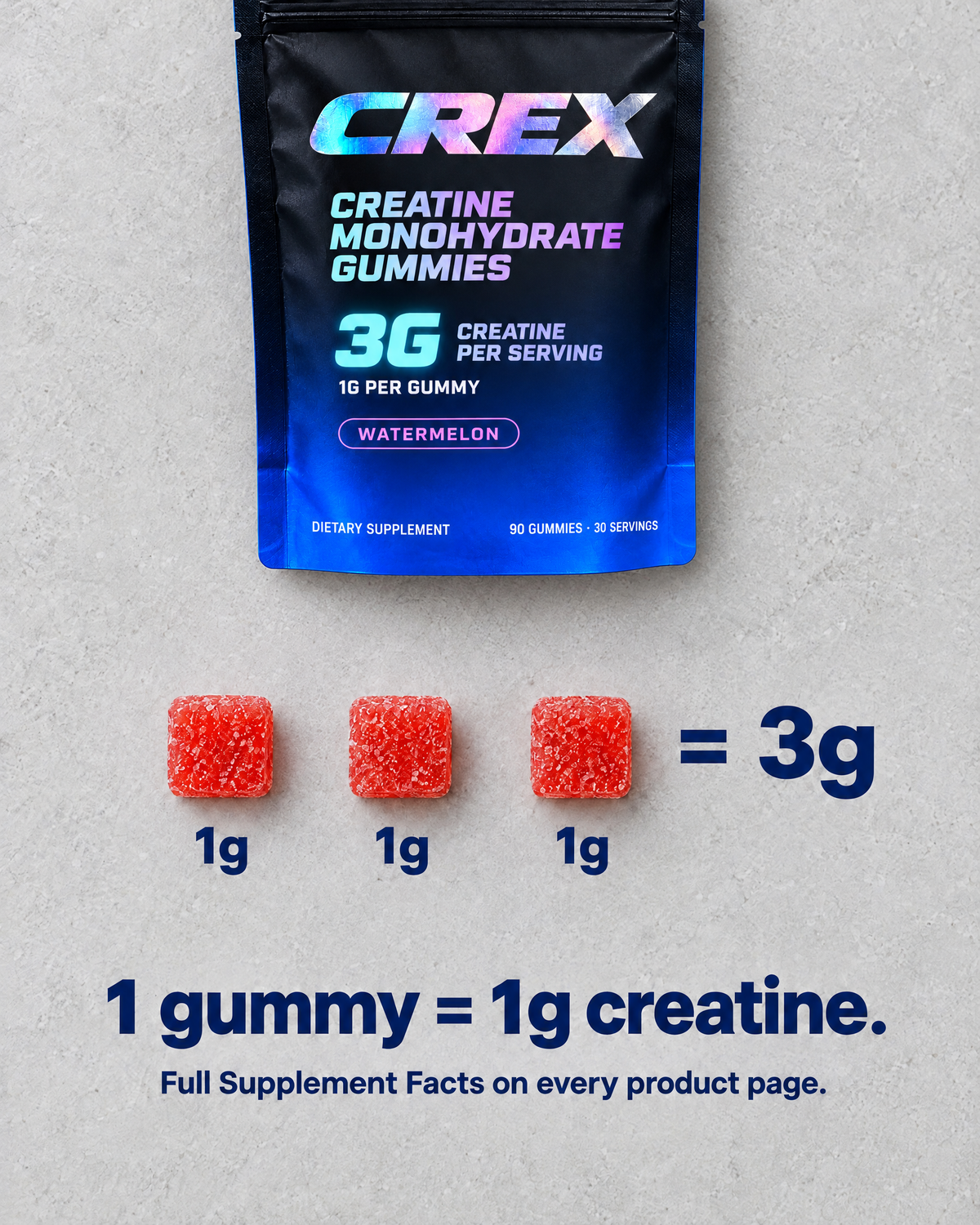 CREX Creatine Gummies — 3g Creatine Monohydrate, 30 Servings